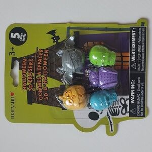 Brand New 5 Pack Of Halloween 3D Pencil Top Erasers